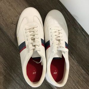 H&M White Sneakers with Navy and Red Stripes